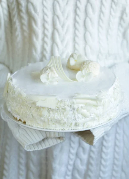 Pastel Coco Blanco Con Crema Cremosa — Foto de Stock