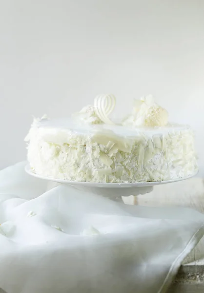 White Coconut Cake Creamy Cream — Stock Photo, Image