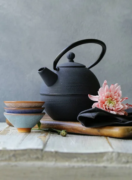 Cast Iron Kettle Traditional Oriental Tea Ceremony — Stock Photo, Image