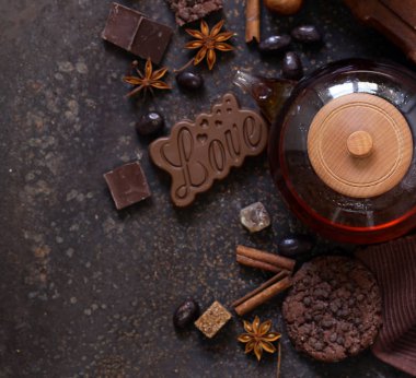 Sonbahar natürmort çay tatlılar tablo