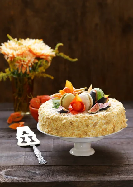 Napoleon Cake Butter Cream Autumn Decor — Stock Photo, Image