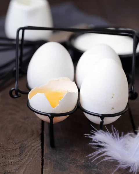 Ovos Naturais Orgânicos Uma Mesa Madeira Estilo Rústico — Fotografia de Stock