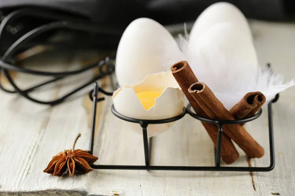 Organic Natural Eggs Wooden Table Rustic Style — Stock Photo, Image