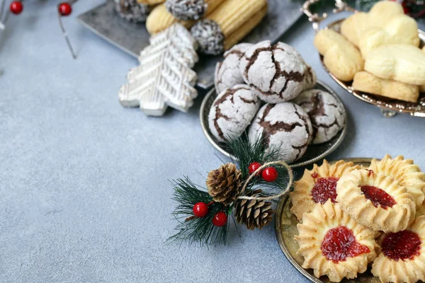 Vários Cookies Férias Decorações Natal — Fotografia de Stock