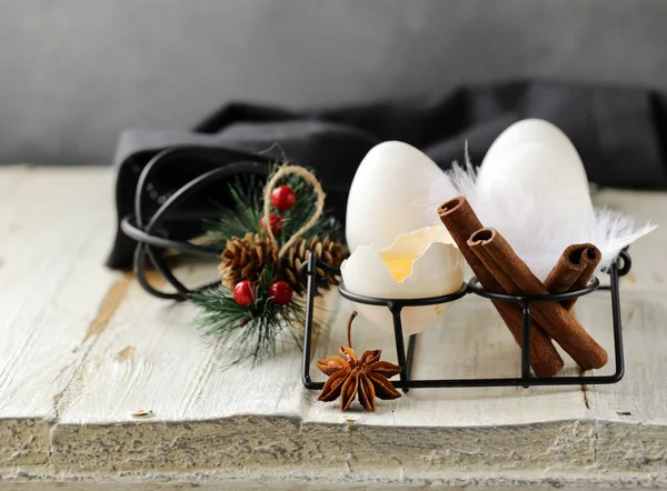 Biologische Natuurlijke Eieren Een Houten Tafel Rustieke Stijl — Stockfoto