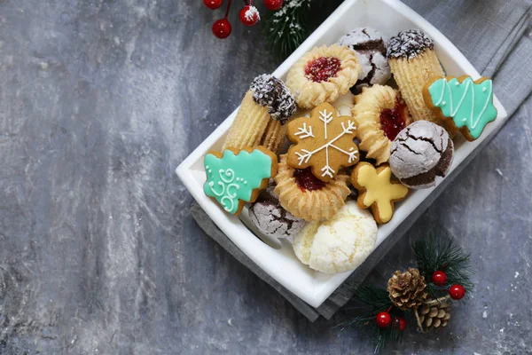 Various Holiday Cookies Christmas Decorations — Stock Photo, Image