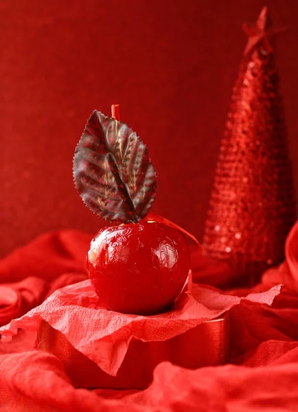 Jabłka Czerwonym Karmelu Wakacje Traktuje — Zdjęcie stockowe