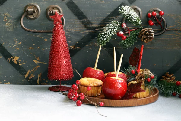 Manzanas Caramelo Rojo Para Golosinas Navideñas — Foto de Stock