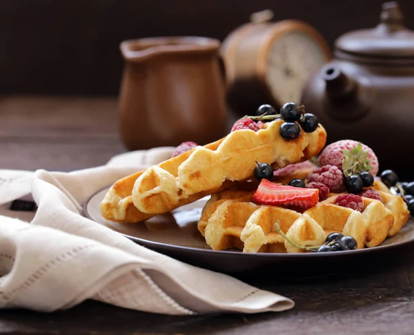 Sweet Waffles Berries Breakfast — Stock Photo, Image