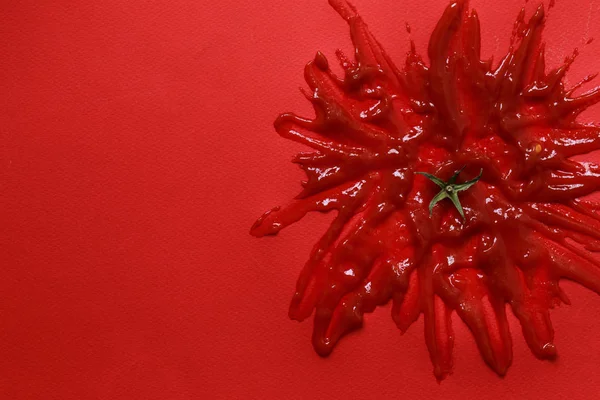 Salsa Ketchup Pomodoro Fondo Rosso — Foto Stock