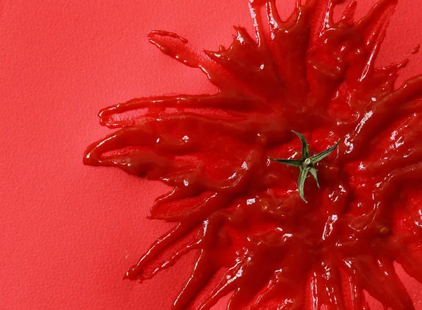 Salsa Tomate Ketchup Sobre Fondo Rojo —  Fotos de Stock