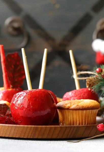 Maçãs Caramelo Vermelho Para Guloseimas Férias — Fotografia de Stock