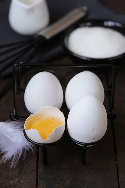 Ovos Naturais Orgânicos Uma Mesa Madeira Estilo Rústico — Fotografia de Stock