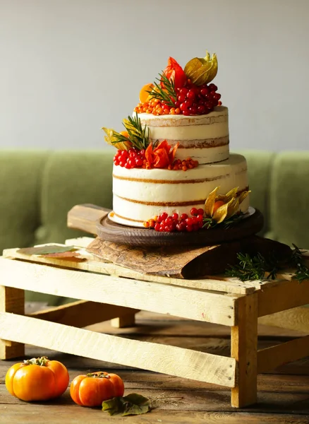 Bolo Festivo Com Decoração Outono Para Dia Ação Graças — Fotografia de Stock