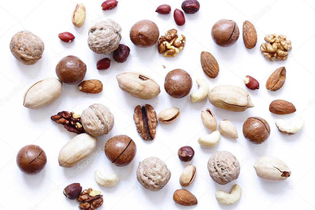 various nuts - macadas, cashews, almonds and walnuts