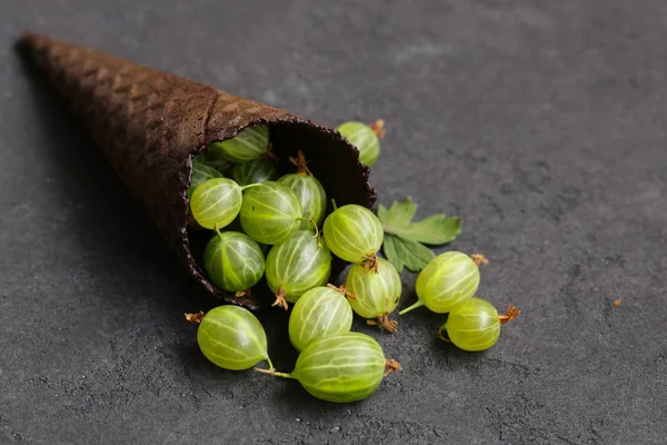 Fresh Organic Gooseberry Berries Black Background — Stock Photo, Image