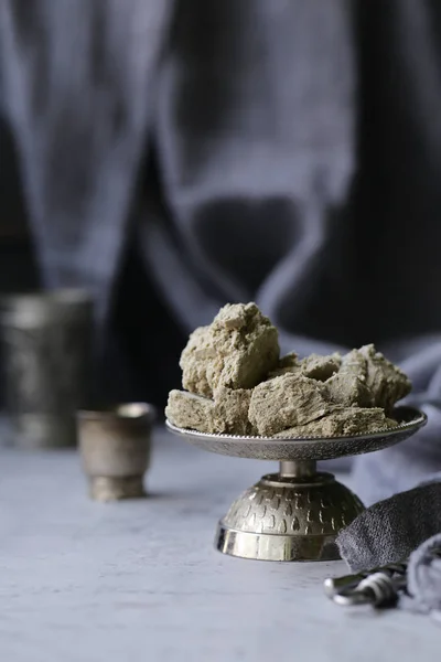 Eastern Sweets Halva Silver Plate — Stock Photo, Image