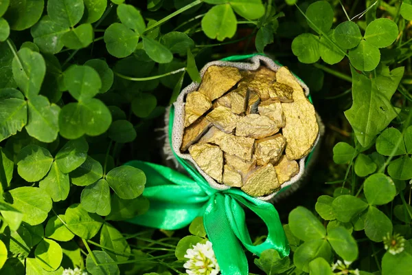 Símbolo Del Día San Patricio Tréboles Oro —  Fotos de Stock