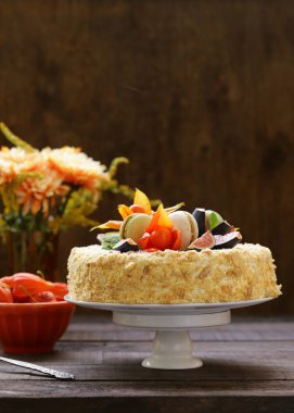 Napolyon kek tereyağı krema ve Sonbahar dekorasyonu