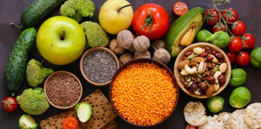 sağlıklı beslenme maddeleri gıda - chia ve keten tohumu, goji Karpuzu, manyak süper