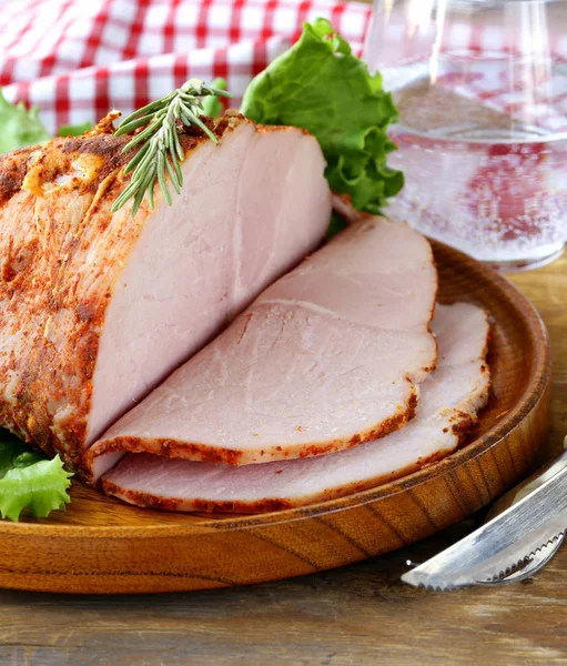 Roast Pork Paprika Rosemary Served Wooden Plate — Stock Photo, Image
