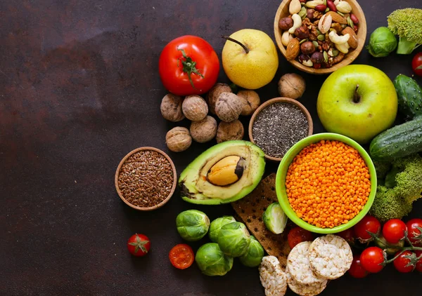 Ingredientes Alimentares Saudáveis Super Alimentos Sementes Chia Linho Bagas Goji — Fotografia de Stock