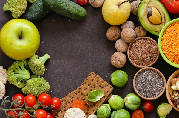 Υγιείς Διατροφικές Συστατικά Σούπερ Τροφίμων Σπόρους Chia Και Λινάρι Μούρα — Φωτογραφία Αρχείου