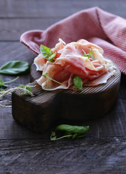 Parma Italian Dried Ham Wooden Board — Stock Photo, Image