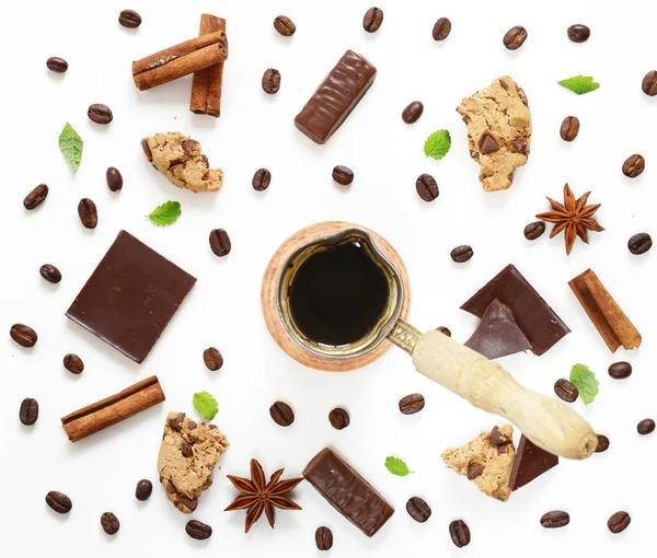 Coffee Pattern Dark Chocolate Cinnamon Anise Cookies — Stock Photo, Image