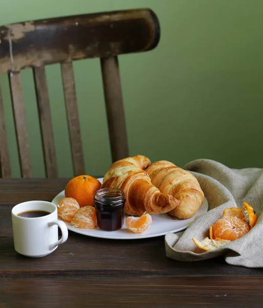 Traditional Croissants Jam Breakfast — Stock Photo, Image