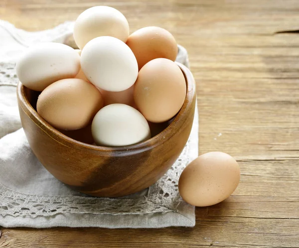 Natural Organic Eggs Wooden Bowl — Stock Photo, Image