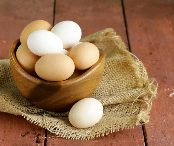 Natural Organic Eggs Wooden Bowl — Stock Photo, Image