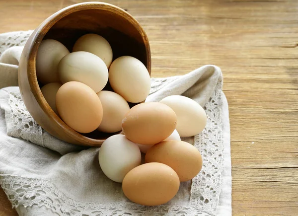 Natural Organic Eggs Wooden Bowl — Stock Photo, Image