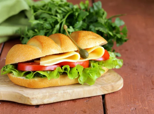 Frisches Sandwich Mit Gemüse Grünem Salat Und Käse — Stockfoto