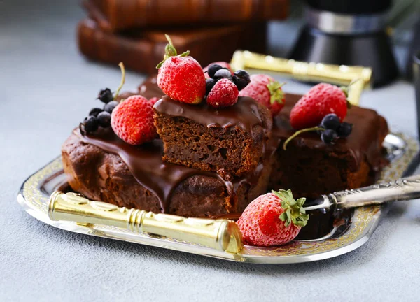 Chocolate Brownie Cake Ganache — Stock Photo, Image