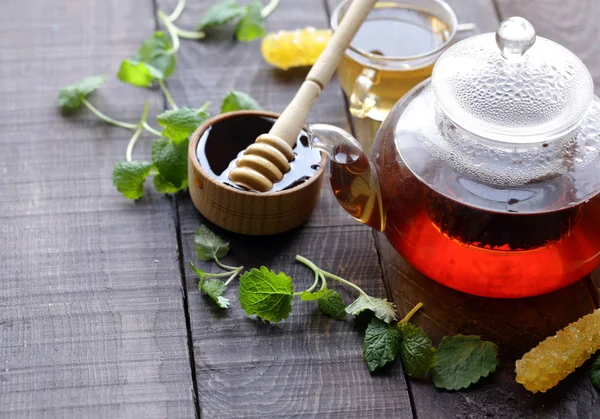 Tea Teapot Mint Honey — Stock Photo, Image