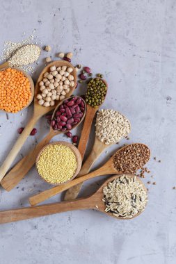 tahta kaşıklar, sağlıklı gıda, çeşitli hububat ürünleri