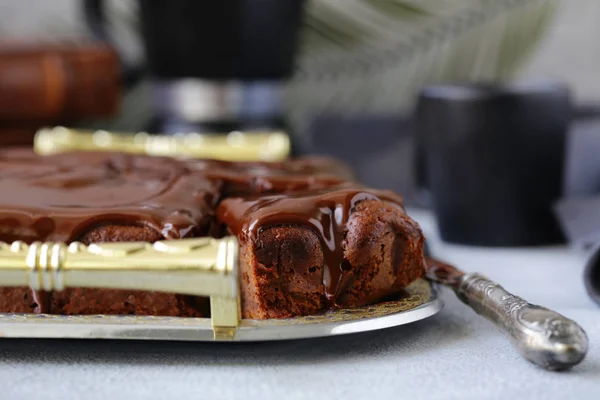 Chocolate Brownie Cake Ganache — Stock Photo, Image