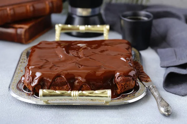 Chocolade Brownie Taart Met Ganache — Stockfoto