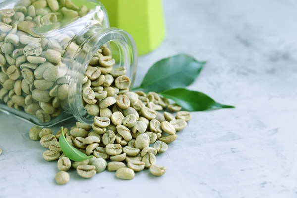 Organic Green Coffee Grains Gray Background — Stock Photo, Image