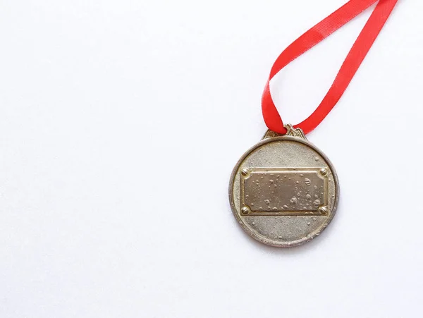 Gold Medal Red Ribbon Victory First Place — Stock Photo, Image