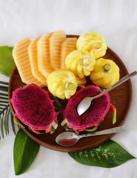 Tropical Fruits Pineapple Banana Dragon Fruit — Stock Photo, Image