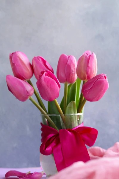 Ανοιξιάτικα Λουλούδια Ροζ Τουλίπες Μπουκέτο Για Διακόσμηση — Φωτογραφία Αρχείου