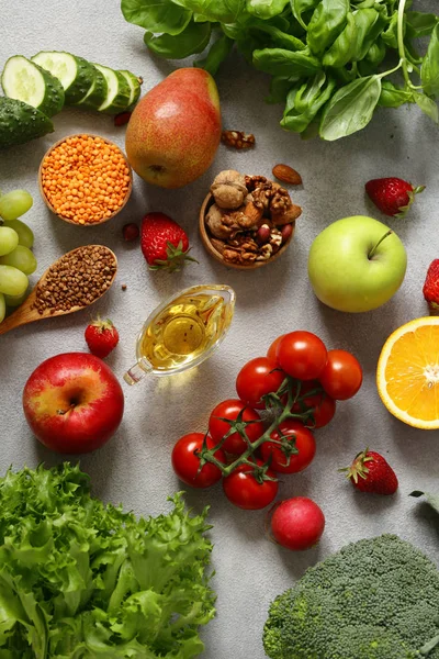 Φρέσκα Λαχανικά Και Φρούτα Για Υγιεινή Διατροφή — Φωτογραφία Αρχείου