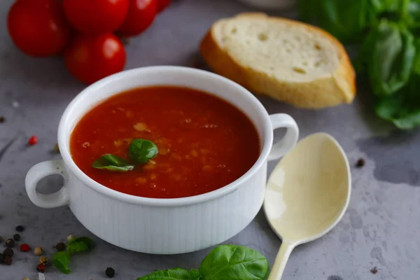 Linzensoep Met Tomaten Voor Gezond Eten — Stockfoto