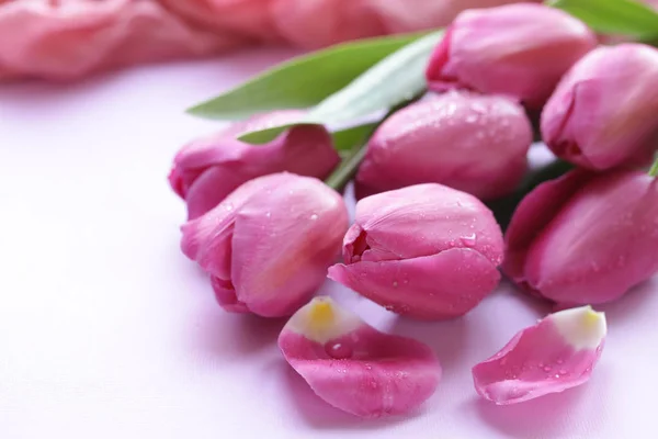 Frühlingsblumen Rosa Tulpenstrauß Als Dekor — Stockfoto