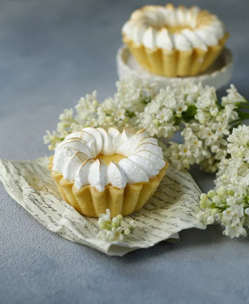 Dezertní Zákusky Citronovou Smetanou Meringue — Stock fotografie