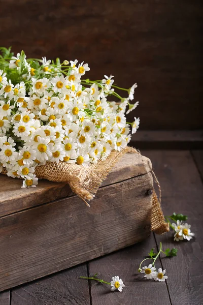Csokor Wildflowers Kamilla Fából Készült Háttér — Stock Fotó