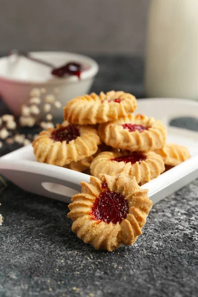 Biscuits Confiture Beurre Sur Table — Photo