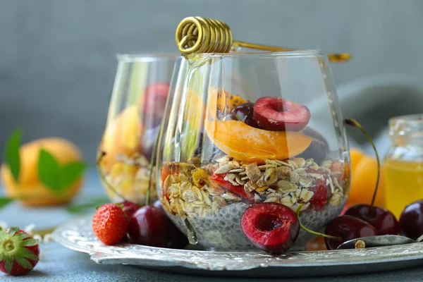 Healthy Breakfast Chia Pudding Berries Honey — Stock Photo, Image